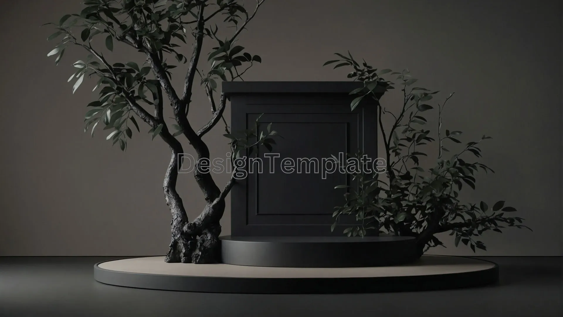 Minimalist Bonsai on Frame Against Stark Background Texture